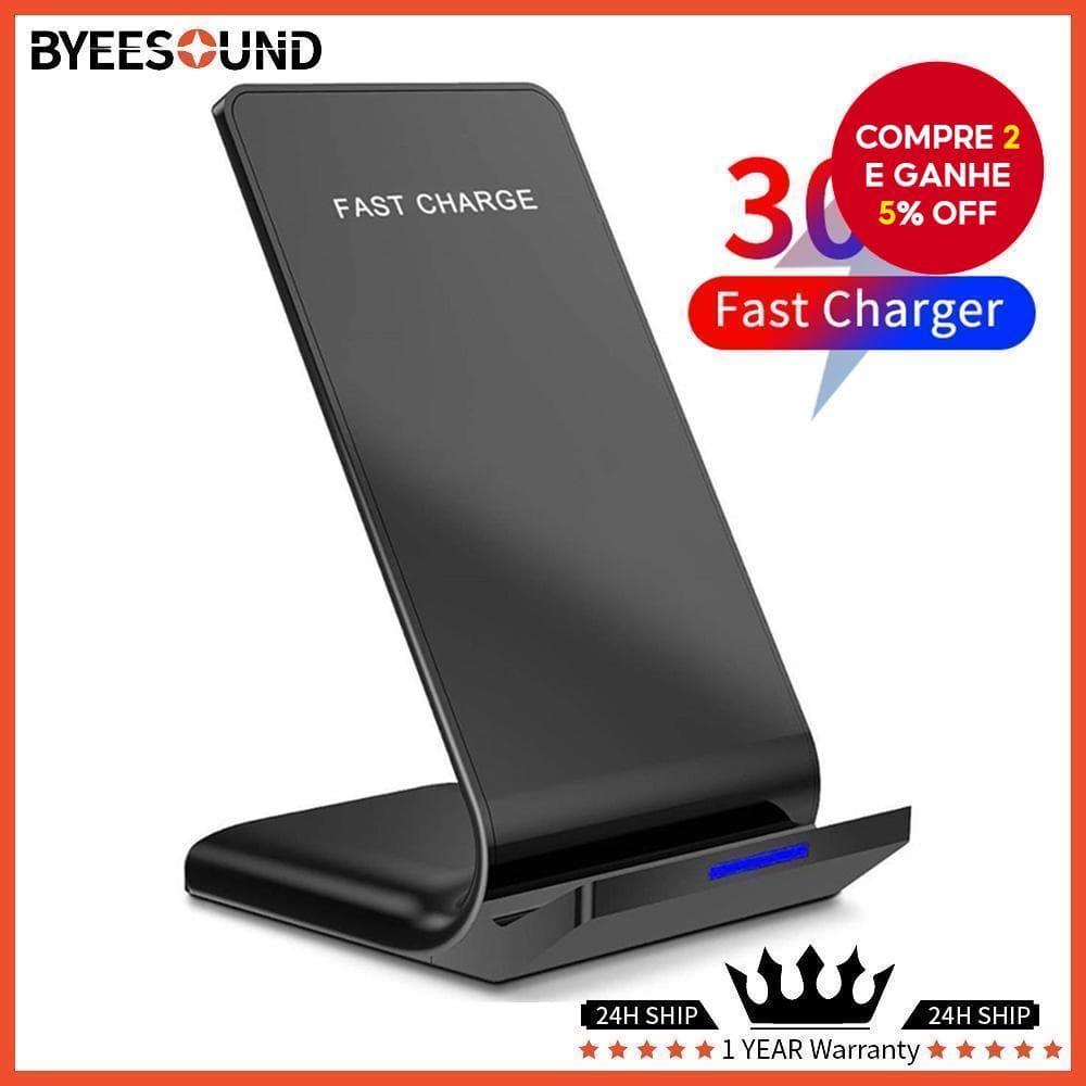 Carregador sem fio Qi de 30W, base de carregamento rápido para iPhone e Samsung