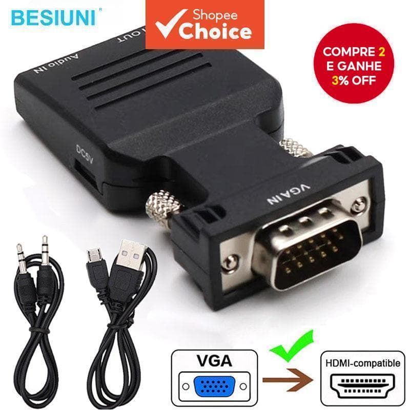 [Shopee Choice] Conversor VGA Para HDMI Adaptador HD 1080P Com Cabo De Áudio Projetor PC HDTV