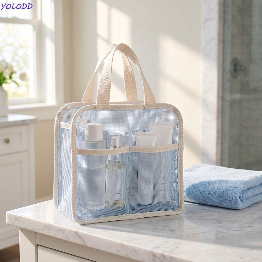 Bolsa De Maquiagem De Malha Yoloqx , Grande Capacidade De Cor Sólida , Com Alça , Leve De Armazenamento De Produtos De H