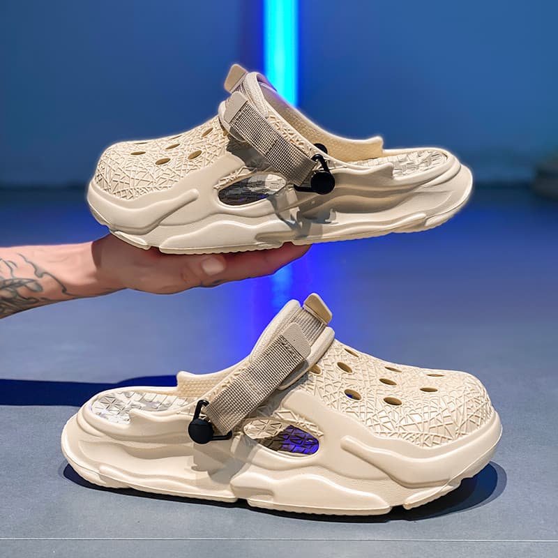 Buraco sapatos estilo masculino verão exterior Wear Anti-deslizamento influenciador de sola grossa merda-piso dupla util