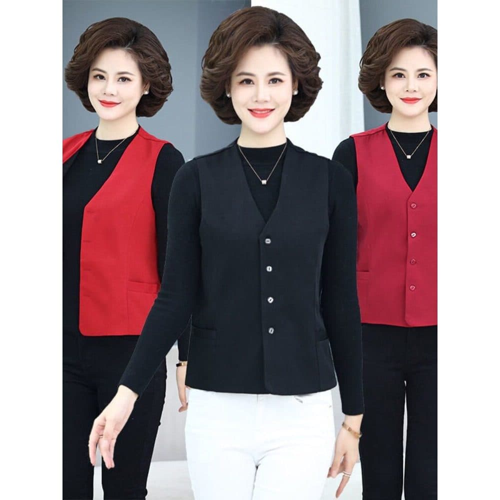 Primavera outono meia-idade idosos colete feminino cor sólida curto terno colete novo estilo fino-ajuste estilo ocidenta