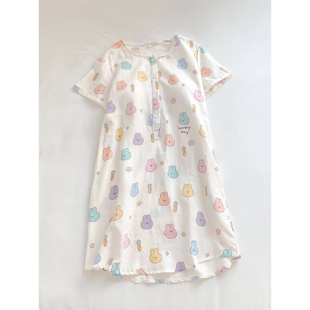 Vem com almofada no peito pijamas femininos verão manga curta gaze de algodão puro pode usar fora bonito camisola verão