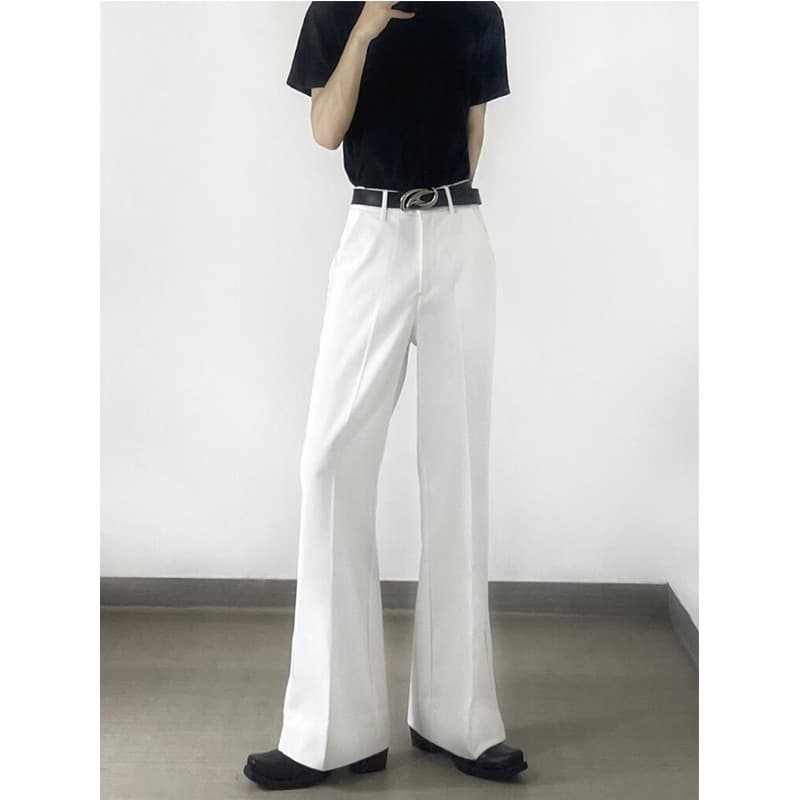 Nicho americano high Street vibe estilo Drape fenda Micro-queimada calças masculinas high-End sentido empilhado esfregar