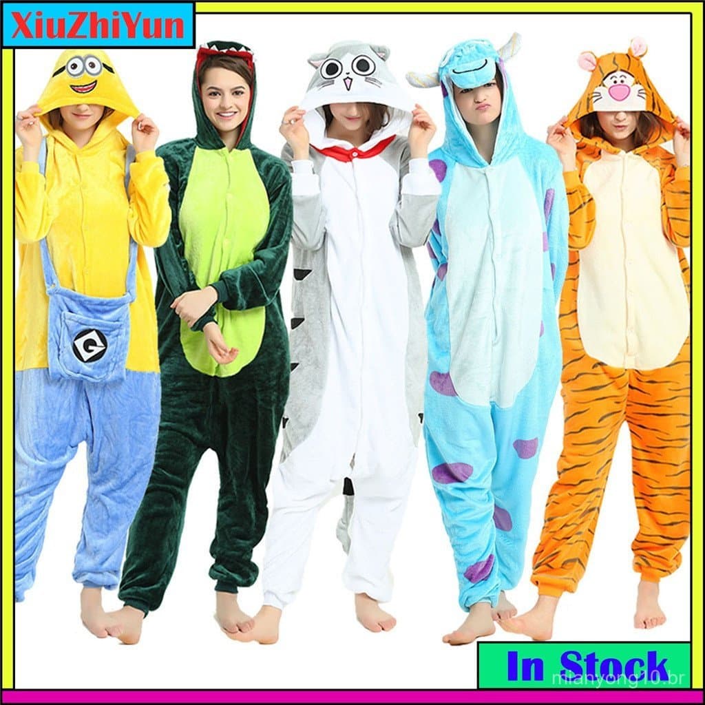 Adultos Unissex Kigurumi Pijamas Tudo-Em-Um Trajes De Animais Cosplay Dinossauro Sulley Tigre Panda Ponto .