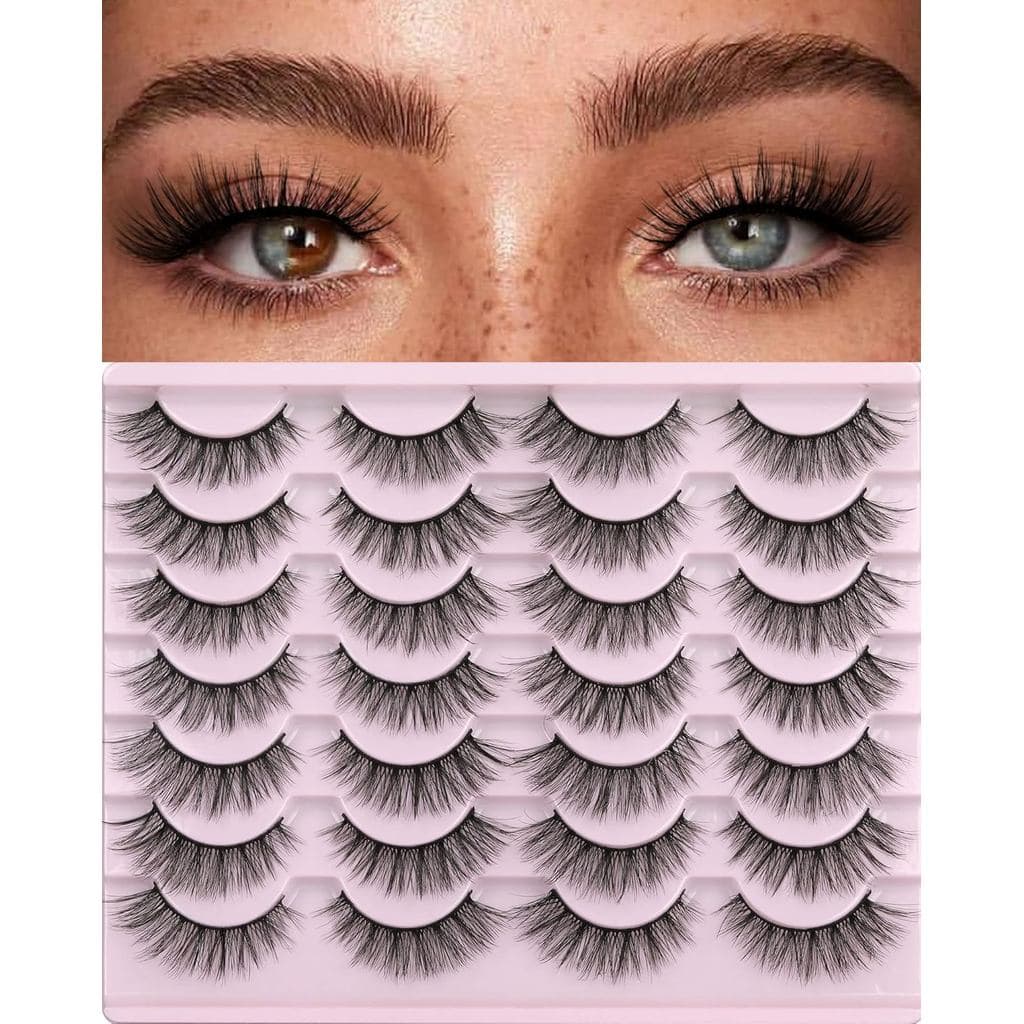 Cílios Postiços 14mm Faux 3D Mink Lashes com Aparência Natural, Cílios Finos Estilo Olho de Gato, Pacote da Kiromiro, 14