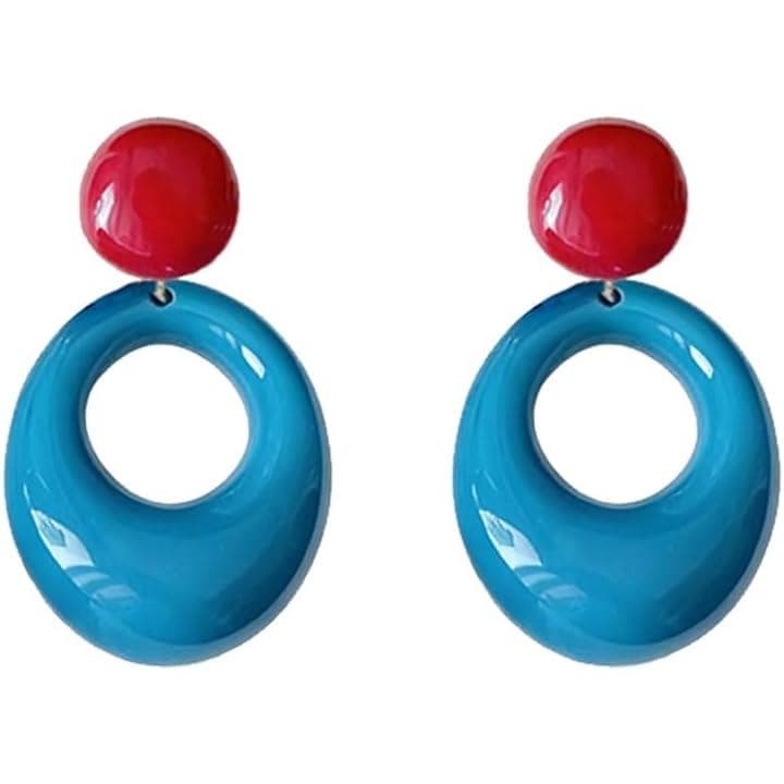 Brincos dos Anos 70 para Mulheres, Brincos Redondos Ocos Brancos de Acrílico, Pendentes Disco Simples Geométricos Retro,