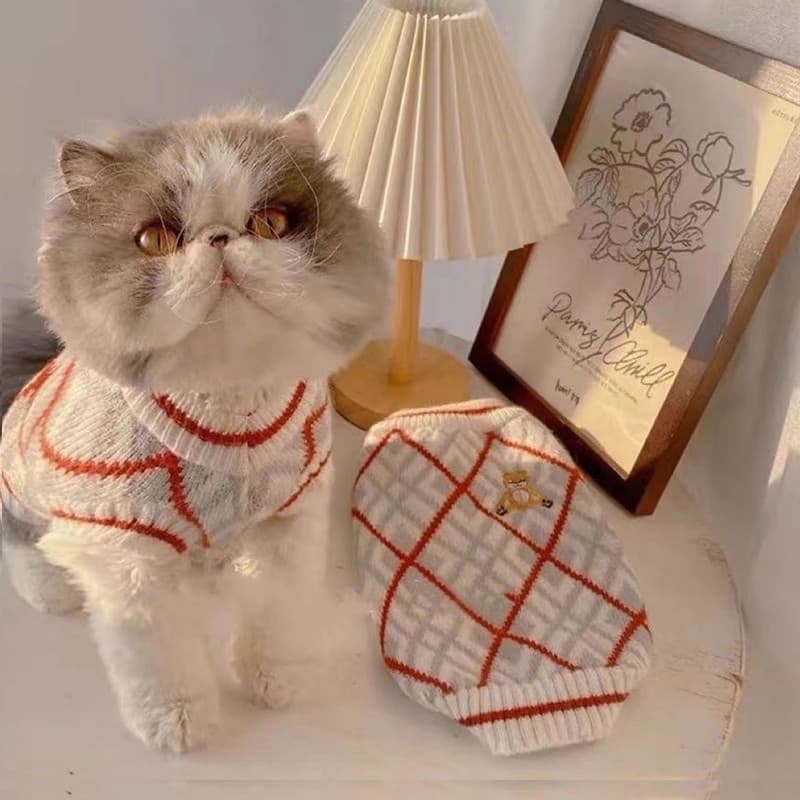 Roupas de gato outono inverno bonito camisola de malha Anti-ponta Ragdoll gato Garfield prata gradiente azul gato roupas
