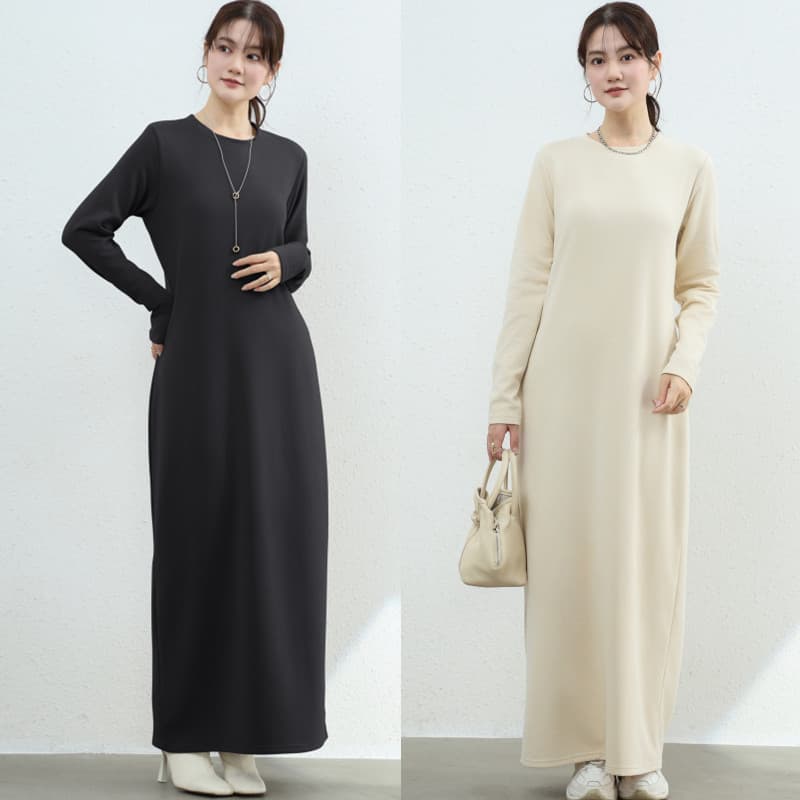 Outono inverno estilo japonês exterior usar forro de lã fundo saia longa vestido de manga comprida feminino High-End sen