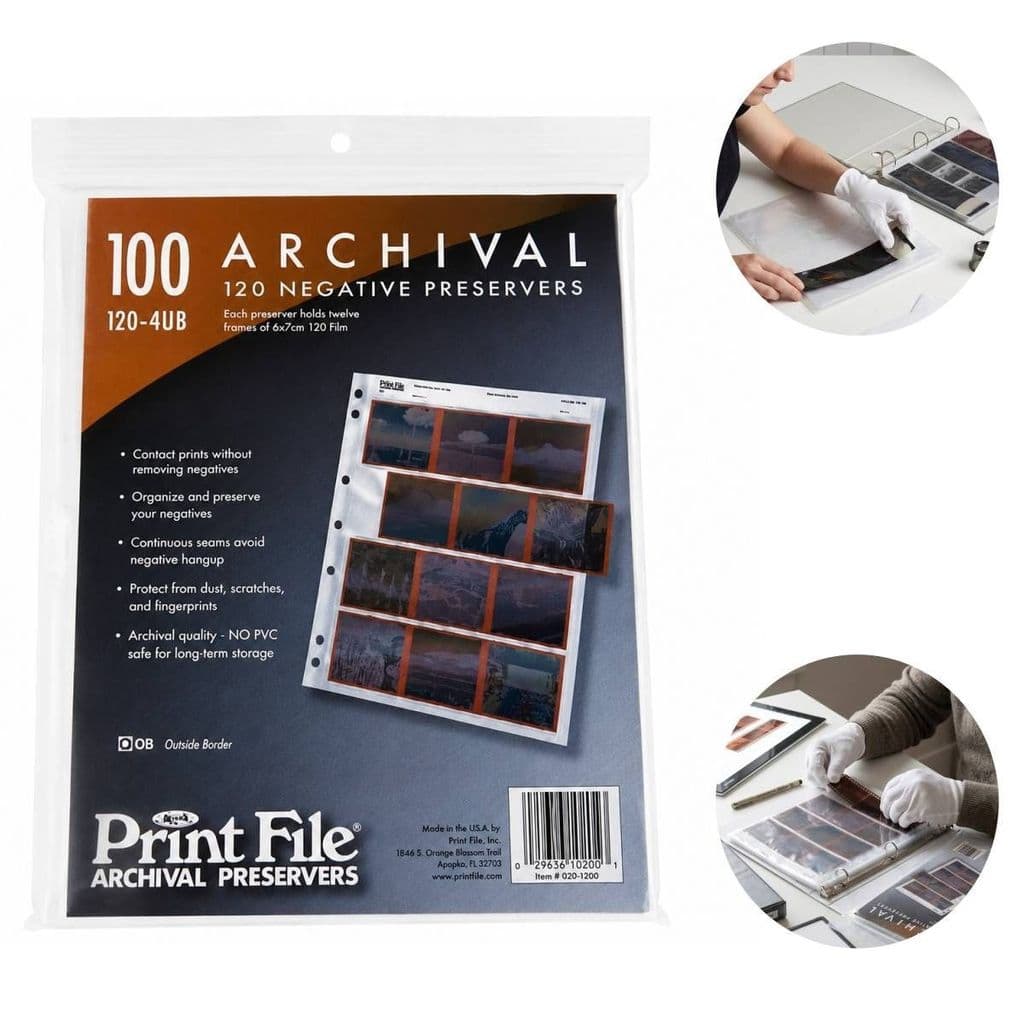 Kit 100 Folhas Print File 120mm Porta Negativos Fotográficos