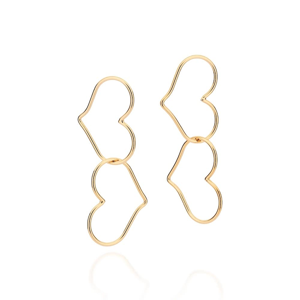 Maxi Brinco Rommanel Corações Banhado A Ouro 18k - 527287