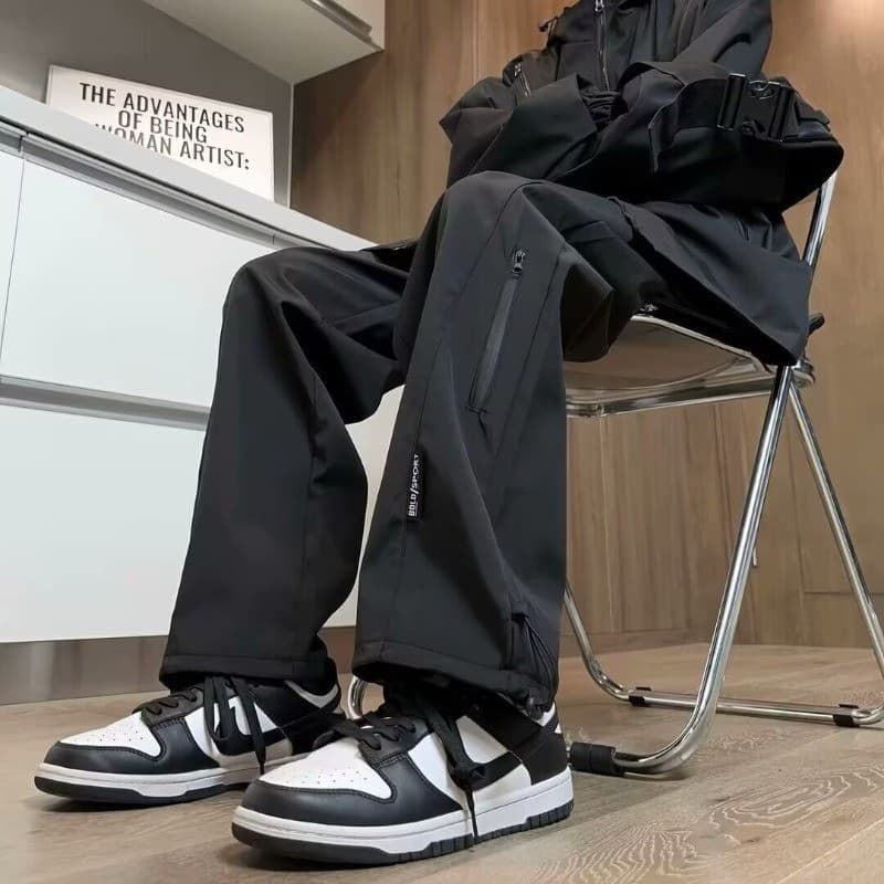 Calca Tactel Masculina Streetwear Larga Impermeavel Calca Cargo Jogger Com Ziper Regulavel