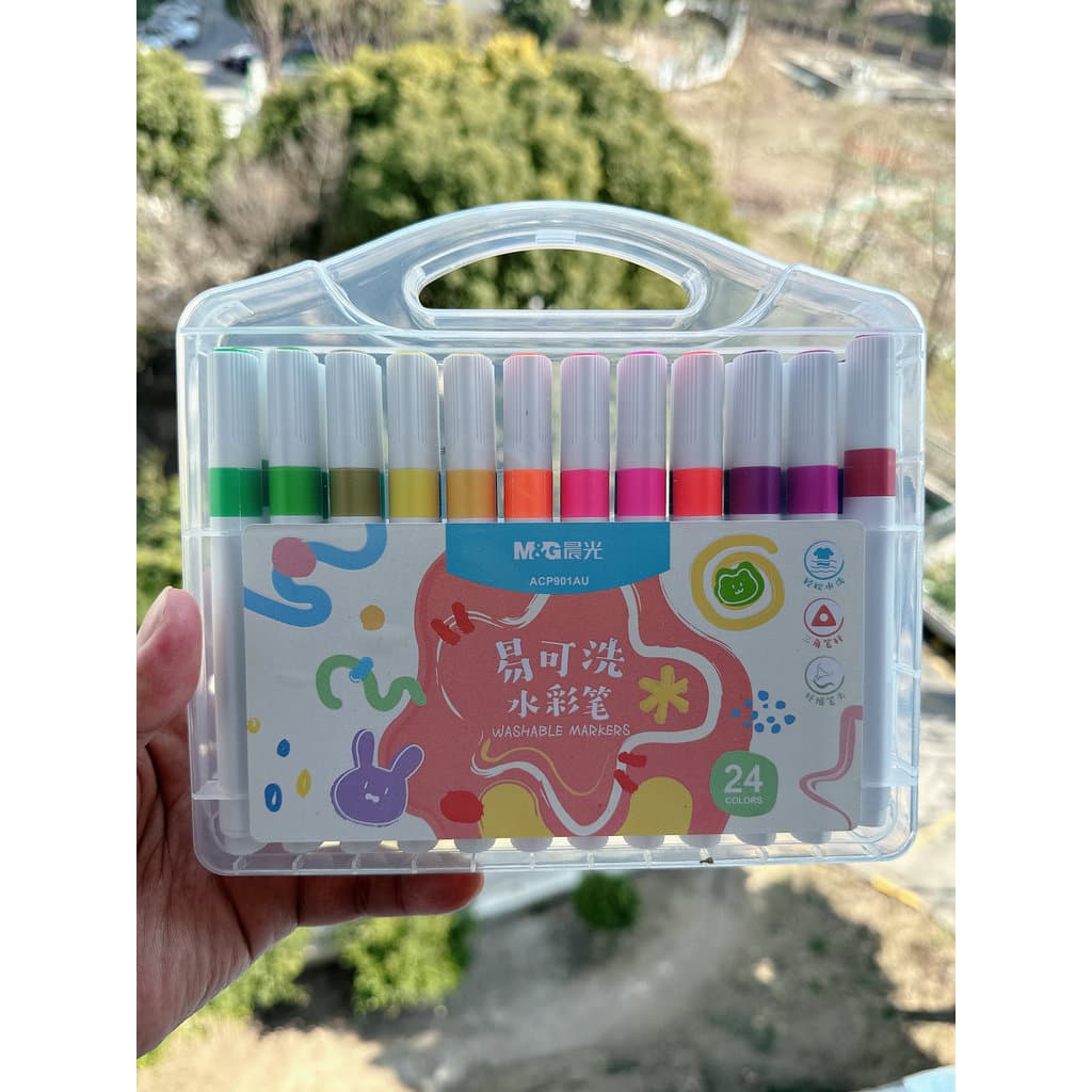 Caneta aquarela Chenguang 24 cores Caneta colorida fácil de lavar 48 cores Suporte de caneta triangular de grande capaci