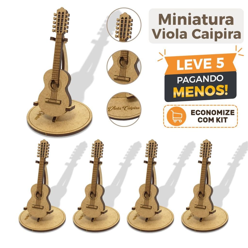 KIT 5 Miniaturas Instrumento Musical Viola Caipira | Presente | Brinde | Decoração