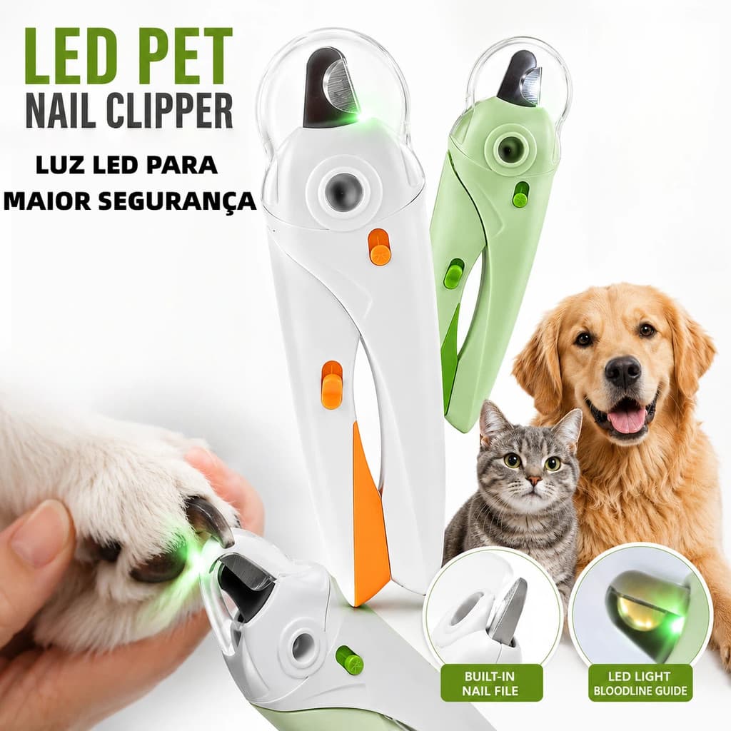 Cortador de Unha Pet com Luz LED para Cachorro e Gato Alicate Profissional