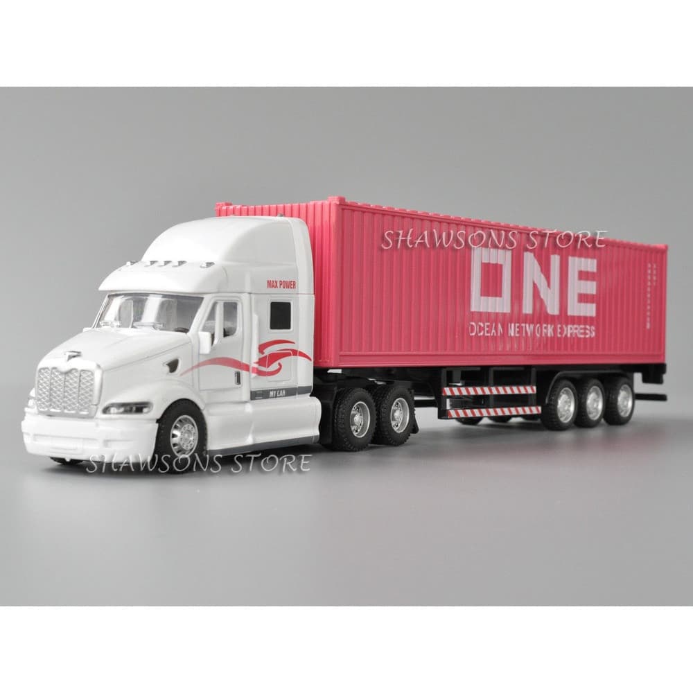 1 : 50 Escala Veículo Diecast Modelo De Brinquedo Peterbilt Trator Com Um Recipiente Caminhão Puxar Para Trás Réplica Mi