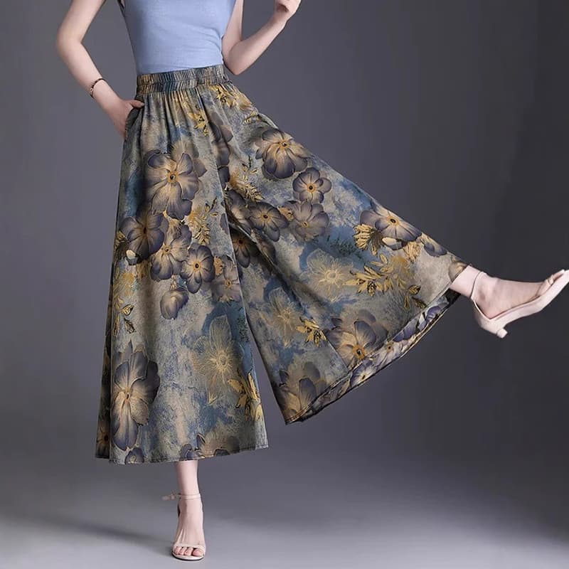 Culottes de meio comprimento tamanho grande Casual grupo calças cintura alta mais magro olhar verão Floral moda All-Matc