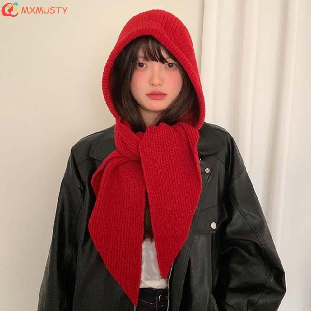 MXMUSTYZA Boné Com Capuz De Malha , Gorros Gola Triangular De Fibras Acrílicas , Estilo Coreano
