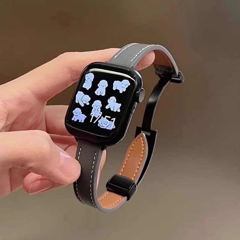 Pulseira De Fivela Magnética De Couro Silm Para Apple Watch Series 11 10 9 8 7 6 5 4 3 SE2 Ultra2 Ultra3 iWatch Band 46m