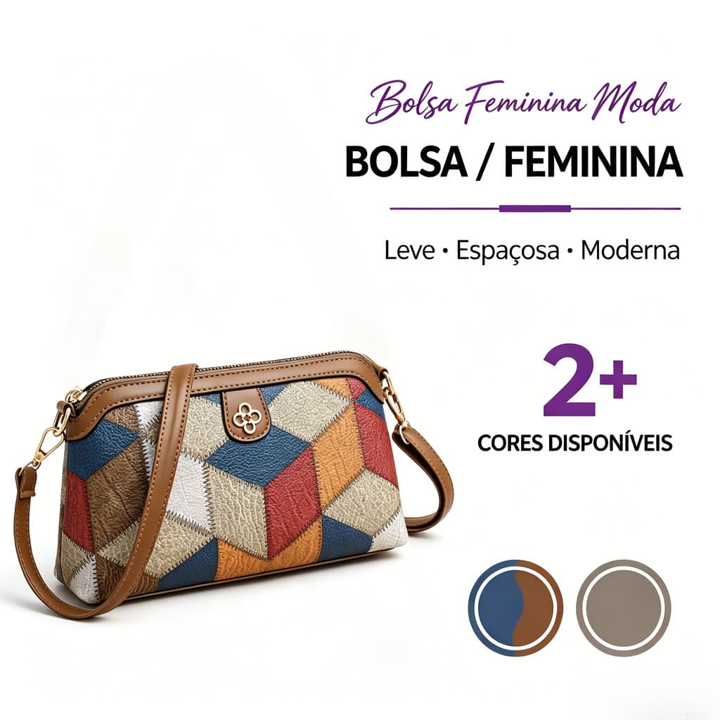 Bolsa de Ombro Retro em Patchwork, Bolsa Transversal de Couro Sintético Multicolorida