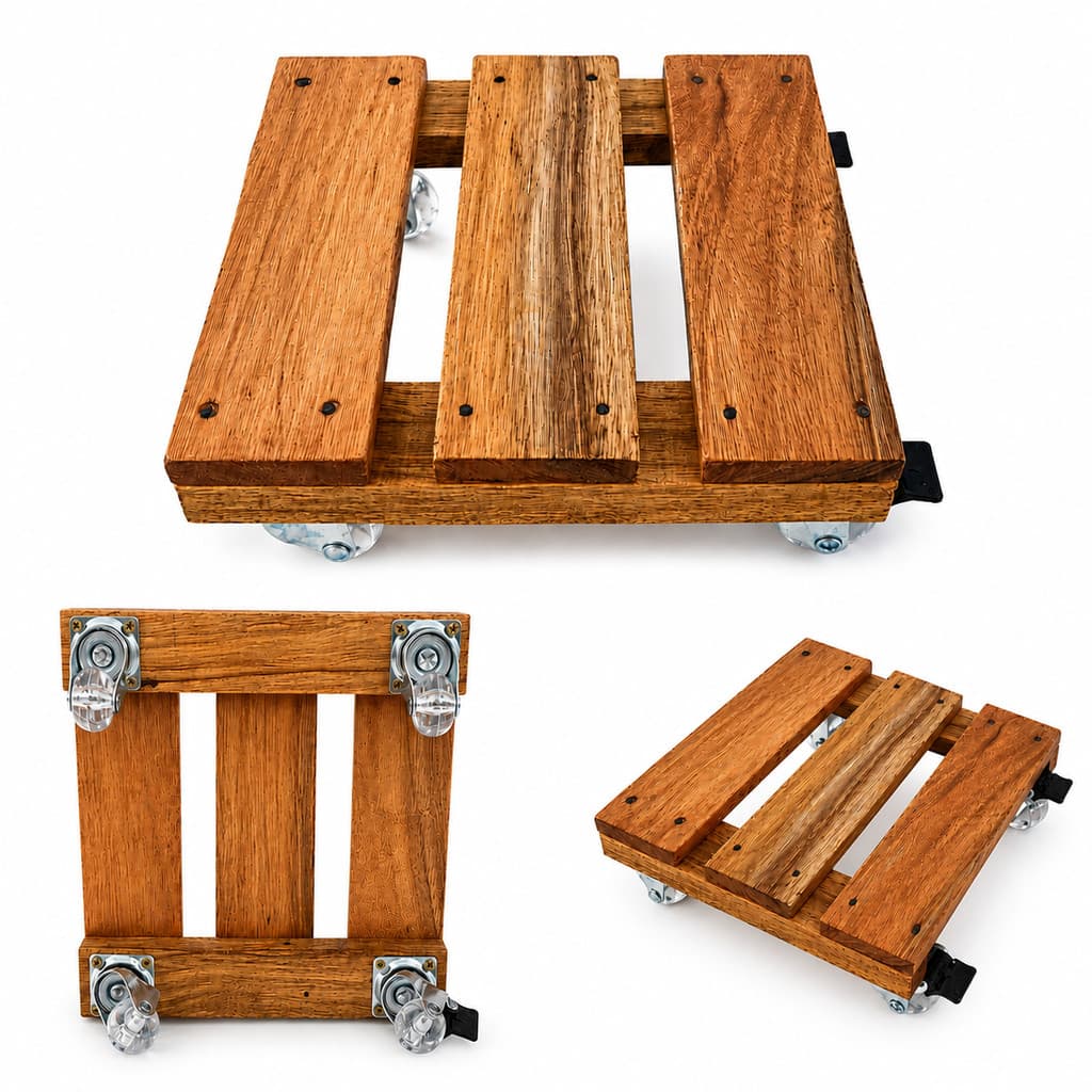 Suporte de Madeira 24x24 com Rodinhas de Silicone e Trava para Vasos