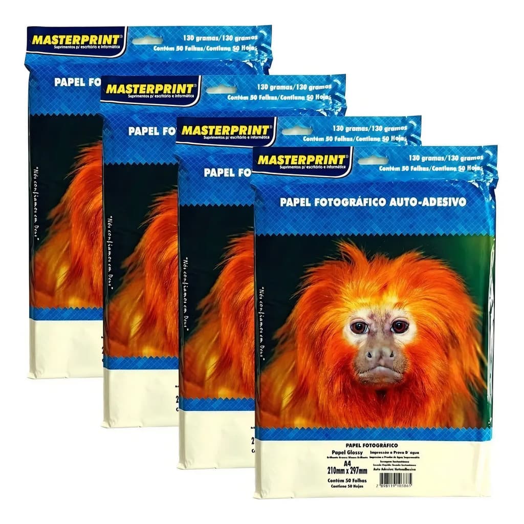 Papel Fotográfico Adesivo Glossy 130g A4 Masterprint 200 Folhas Branco