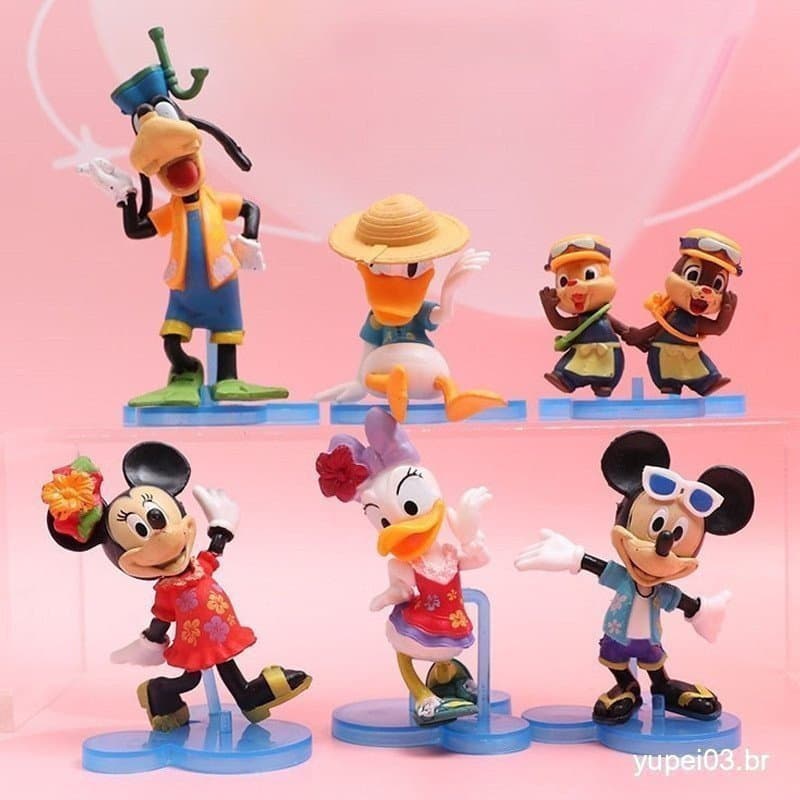 6 Pçs/Set Dos Desenhos Animados Anime Praia Turismo Mickey Mouse Pato Donald Minnie Margarida Pateta Chip An'dale Q Vers