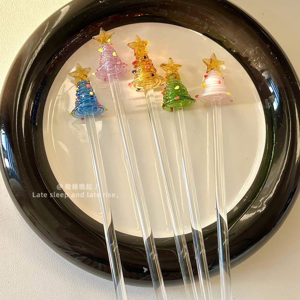 Ins série de doces vidro árvore de natal mexendo vara bonito vidro colorido suco de café mexendo vara mistura vara