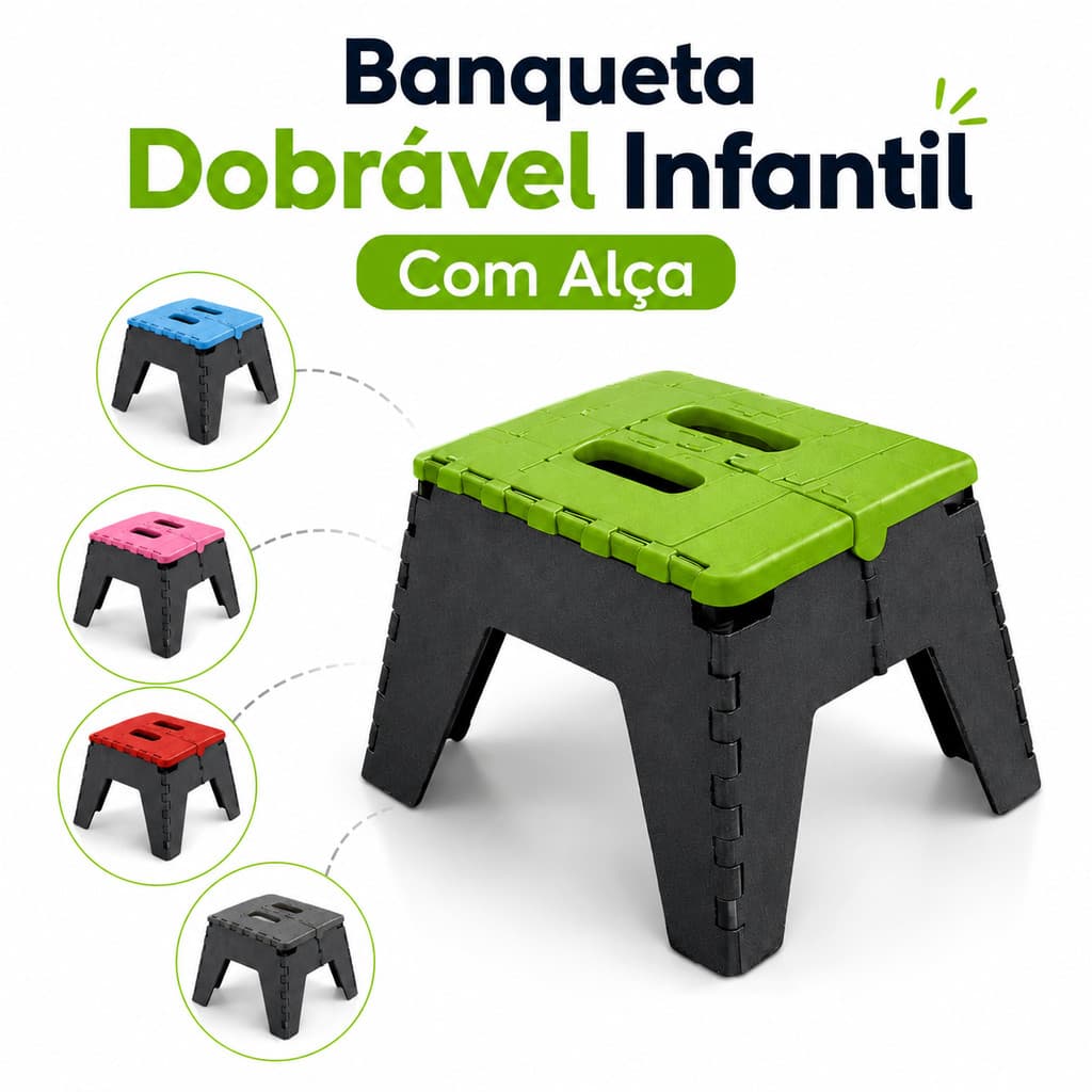 Banquinho Banqueta Dobrável Infantil Portátil Compacta Kids Alça Passeio Viagem Premium Alta Qualidade