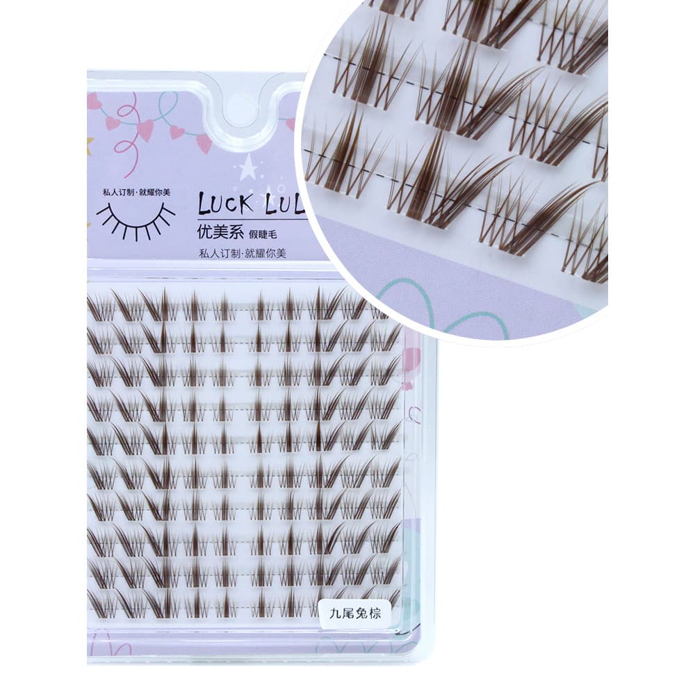LUCK LULU10 linha caixa roxa coelho de nove caudas marrom raposa série genial cílios postiços Natural segmentado olho ca