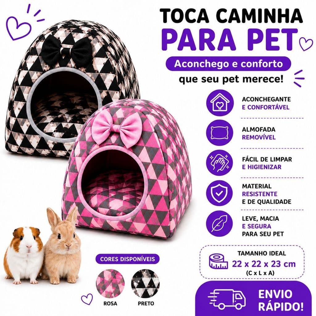 Toca Caminha Pet Com Almofada Removível Para Pequenos Animais 22x22x23