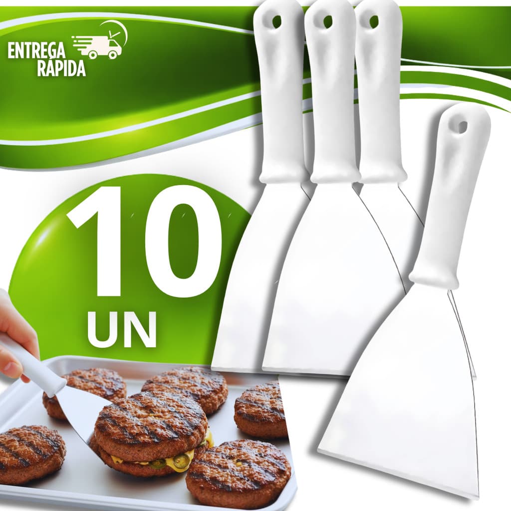 Kit Espátula Reta 4" em Inox Para Chapeiro Profissional Pizza Hamburguer Lanches Lanchonete Cozinha