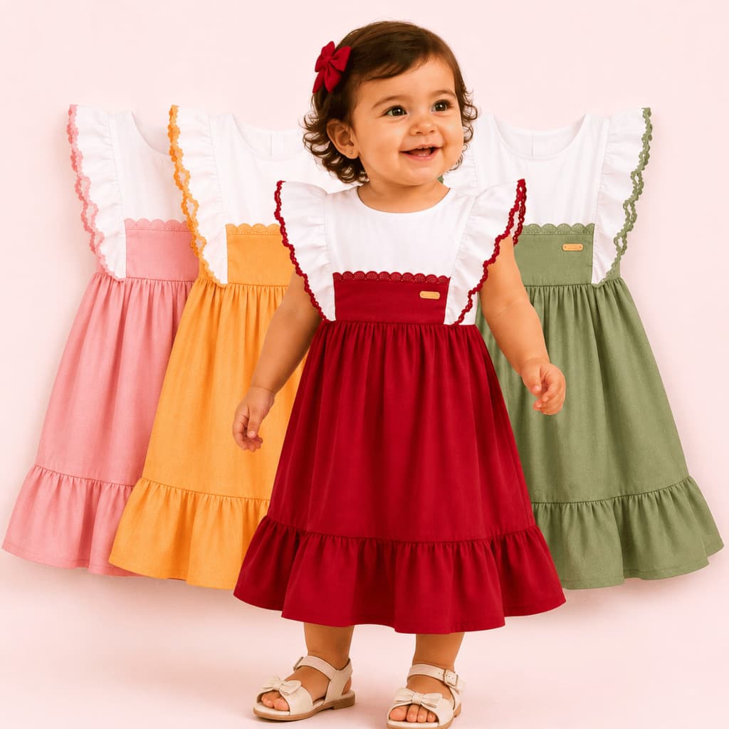 Vestido Infantil Bebê Babados Vestido Premium Vestido Festa Confortável