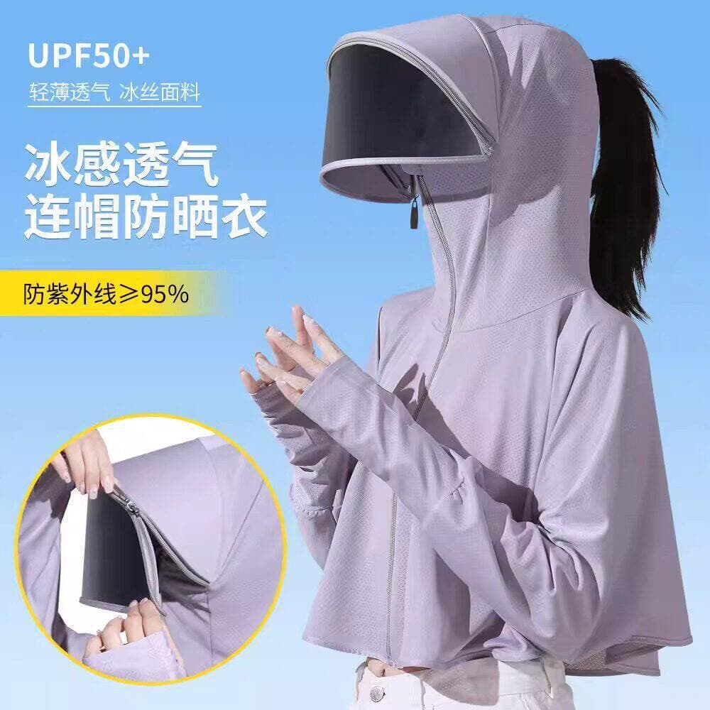 Protetor solar roupas femininas 2026 novo estilo chapéu máscara facial capa integrada rosto Anti-ultravioleta seda gelo