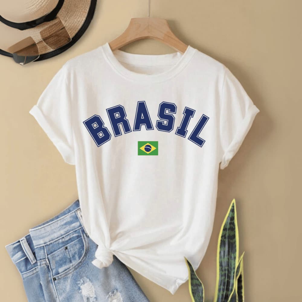 Camiseta Feminina T-shirt blusa 100% Algodão Confortável copa Casual T-shirt Tropical Amazonia Verão Rio Brasil