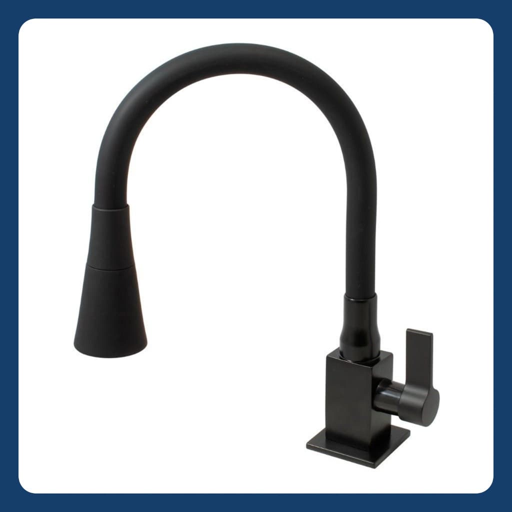 Torneira Cozinha Gourmet Quadrada Metal Luxo Flexível Jato Duplo Preta 4198