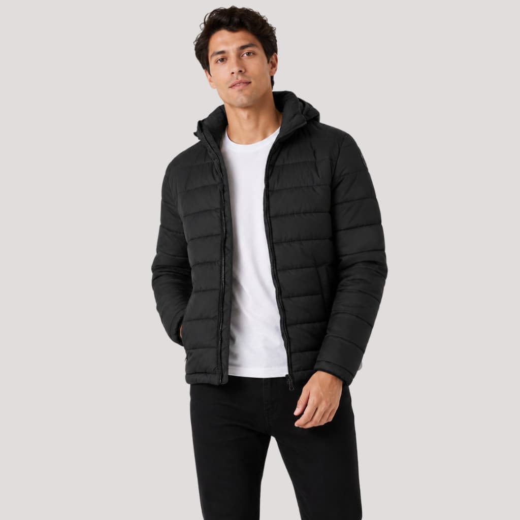 Bobojaco Masculino Jaqueta Puffer Blusa de frio Forrada com Gorro removivél