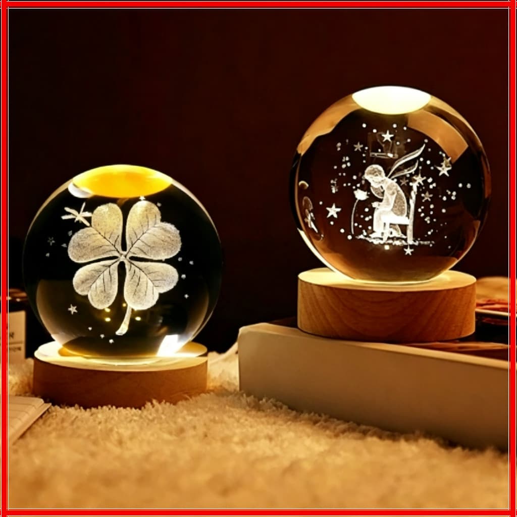 Luminária Bola De Cristal 3D LED Decorativa Para Mesa Quartos Com Interruptor