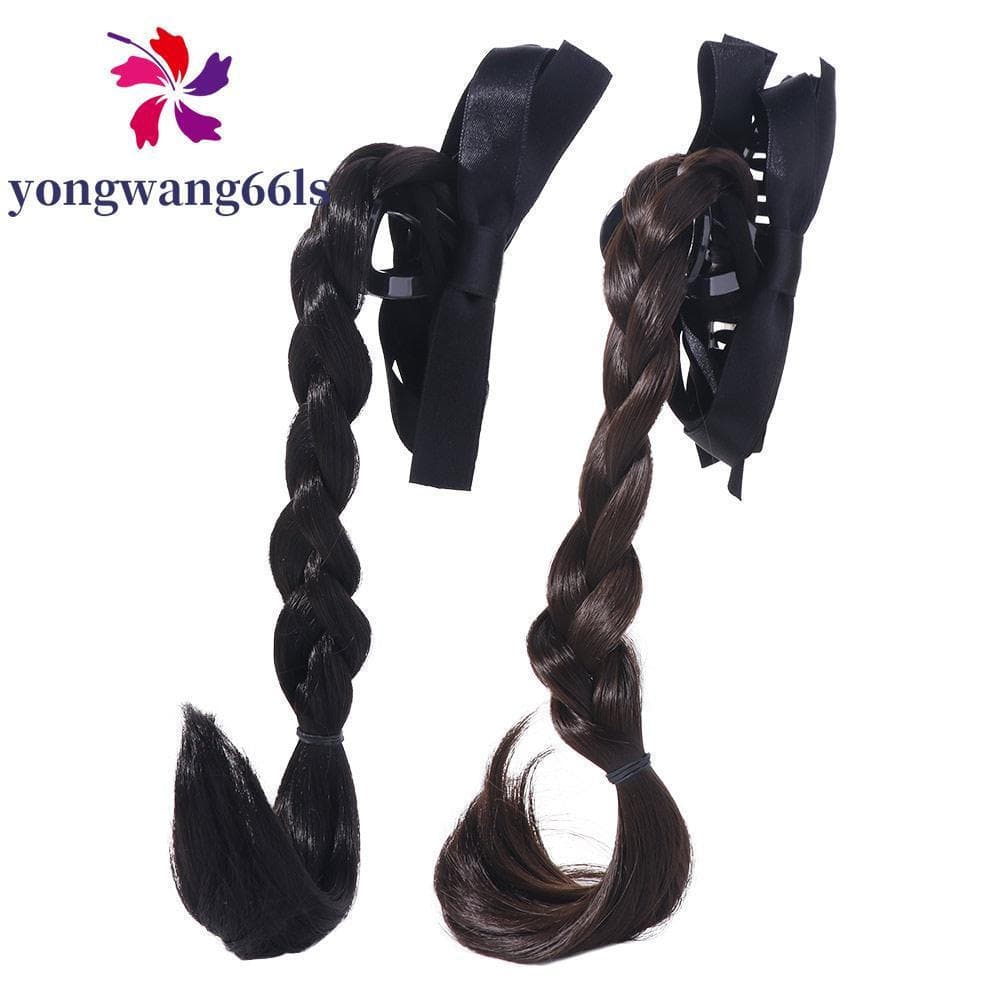YONGWANG Peruca De Rabo De Cavalo Trançado Com Laço , Suja , Alto , Trança Curta Torcida , Pedaço De Cabelo Sintético