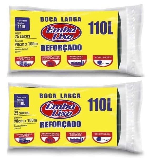 2 Saco para Lixo Boca Larga Refor�ado 110L com 50 unidades Embalixo