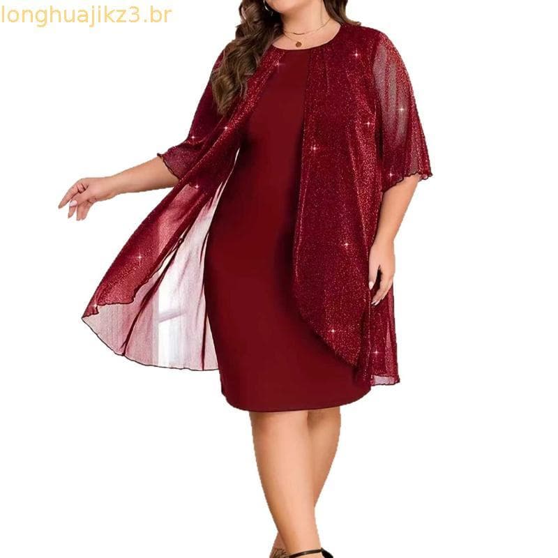 Vestido Slim de Malha com Decote Redondo e Cor Sólida para Mulheres