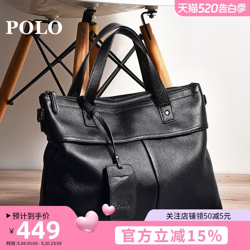 POLO maleta masculina de negócios Casual bolsa de couro moda bolsa de ombro mensageiro bolsa masculina de couro genuíno