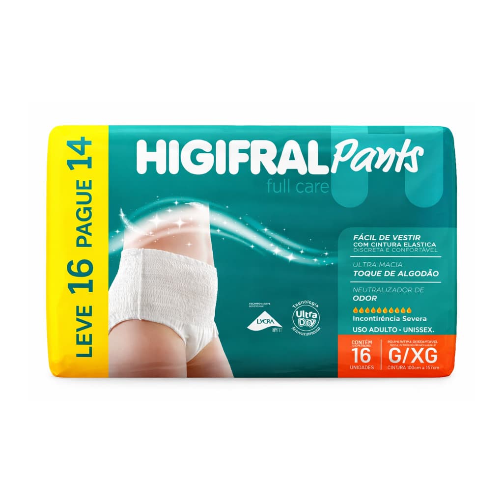 Fralda Geriátrica Adulto Higifral Pants G/XG | 16 Unidades | Leve + Pague -