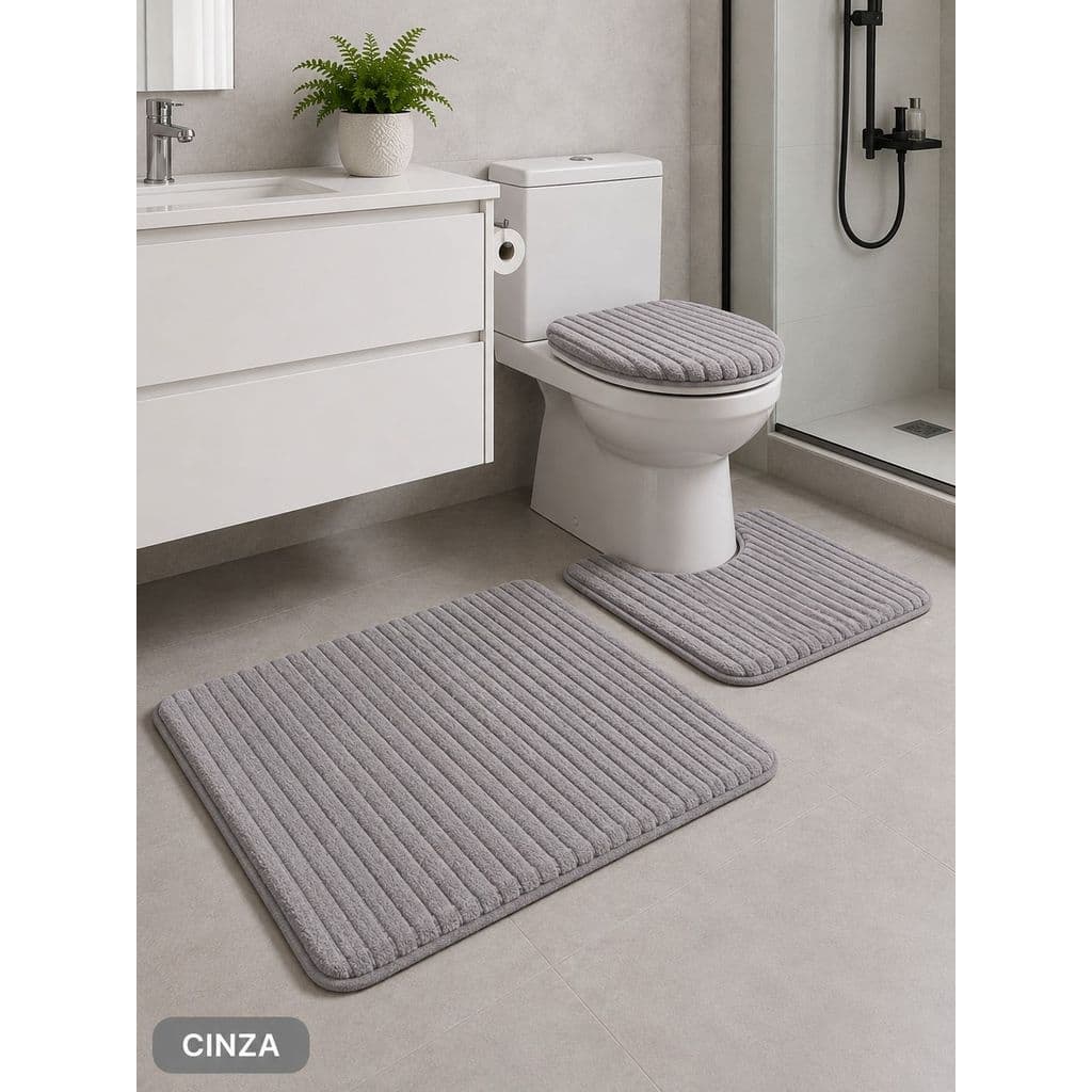 Tapete para Banheiro Canelado kit com 3 peças Antiderrapante Super Soft  Peças Algodão e Pelúcia