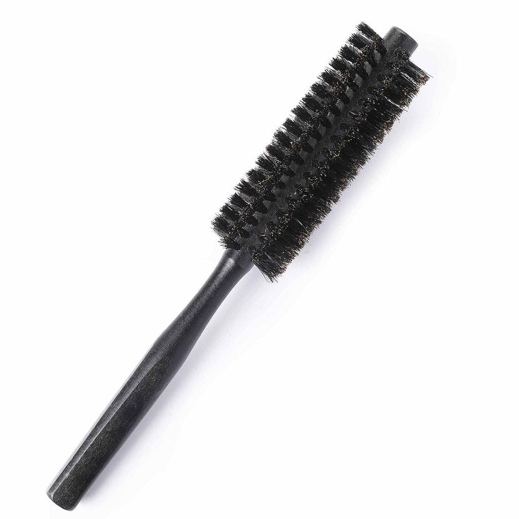 Escova Redonda Mini Portátil para Cabelo e Barba com Cabo de Madeira Natural - Escova de Cerdas de Javali para Secagem e