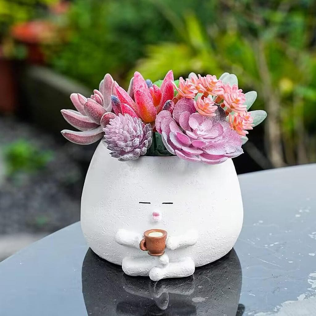 Vasos de Plantas com Rosto Sorridente, Vasos de Café Fofos para Plantas de Interior e Exterior, Pequenos Vasos de Sucule