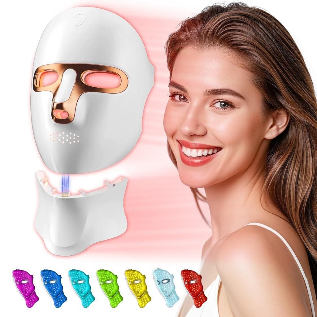 Máscara de Fototerapia Vermelha (Rosto e Pescoço), Fototerapia Facial LED, Carregamento USB C, Máscara Infravermelha par