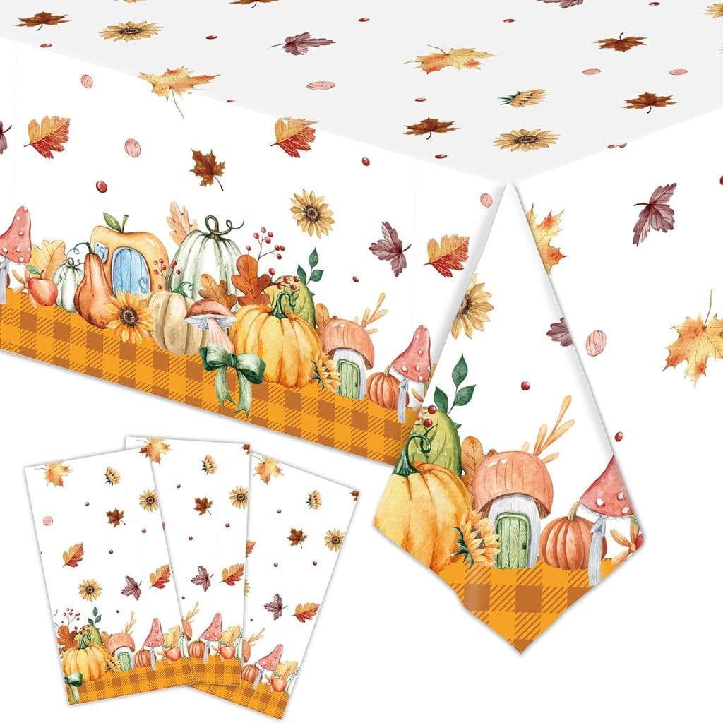 Conjunto de 3 Toalhas de Mesa Plásticas para o Dia de Ação de Graças – 54 x 108 Polegadas – Capa de Mesa Retangular Desc