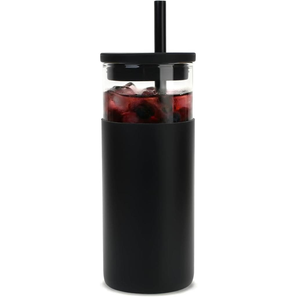 Copo de vidro Tronco de 20 oz com tampas e canudos, copos reutilizáveis para café gelado com tampa de silicone e capa pr