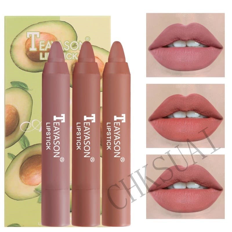 Conjunto De Batom De Veludo Fosco 3 Unidades/Delicado/À Prova D'água/Antiaderente/Lápis Nu