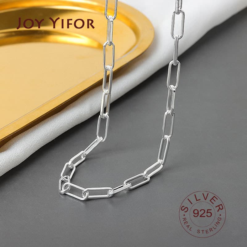 Corrente Oca Elegante Em Prata Esterlina 925 Real Geométrica P